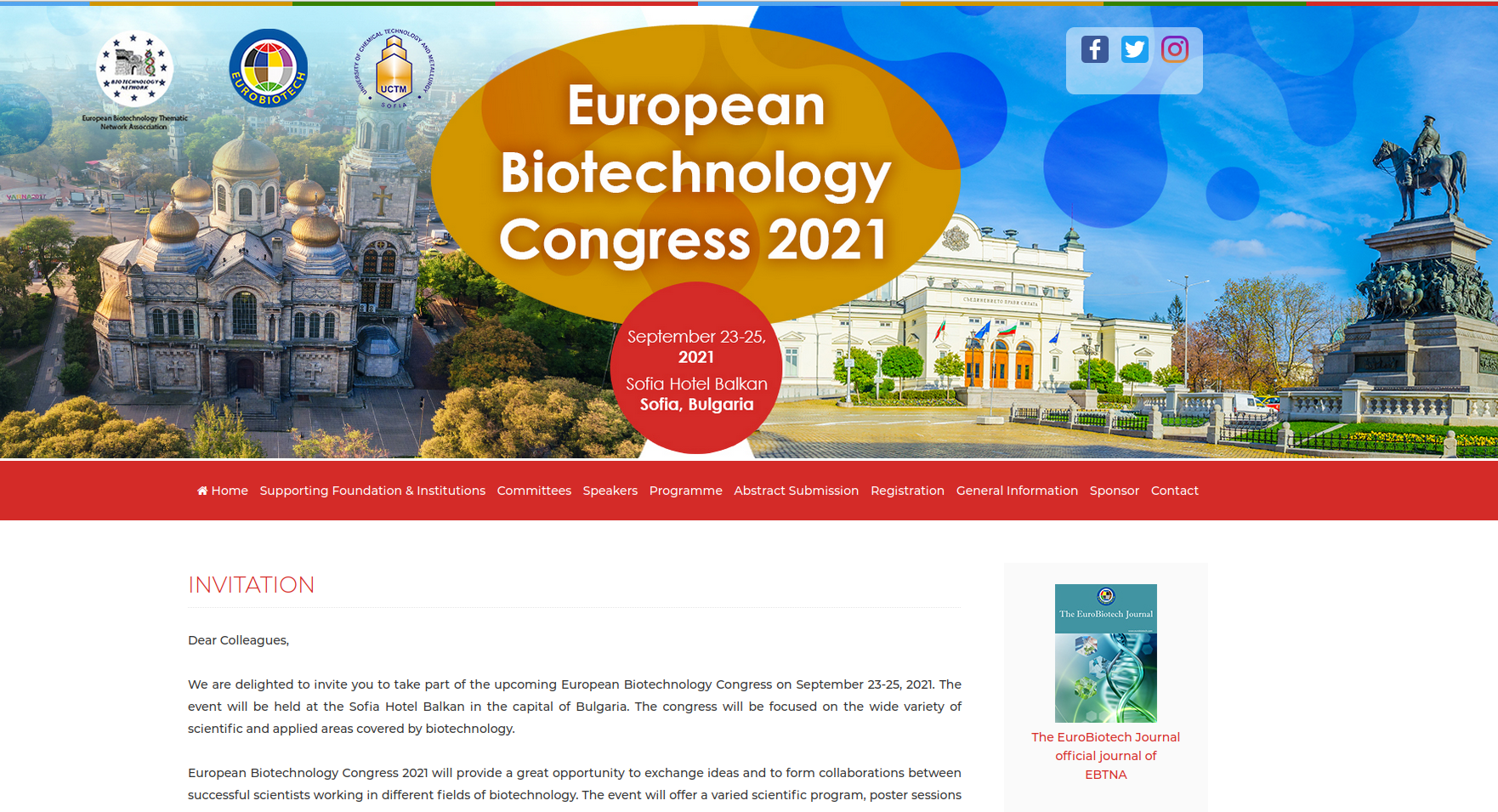 European Biotechnology Congress on September 2325, 2021 at Sofia